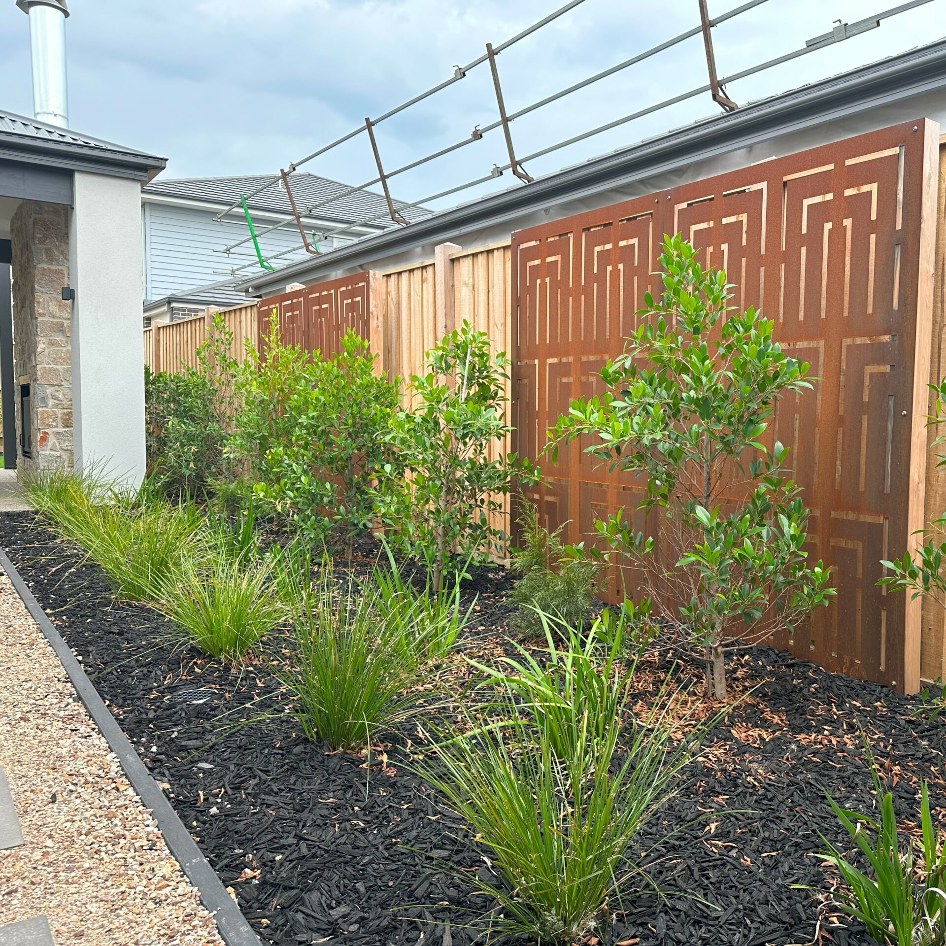 sq steel screens on pailing fence